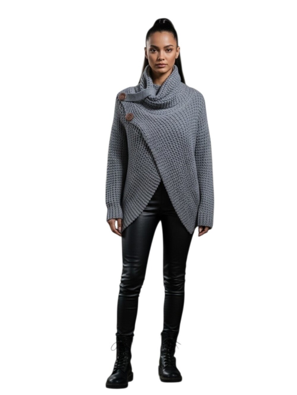 RAIN+ROSE GREY COWL Open Knit SWEATER MED P2P18 L29 Cozy Light Gray Womens